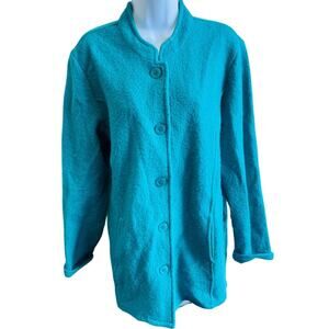 💙 Norm Thompson Turquoise Wool Coat Button Front Classic Long Jacket Size M